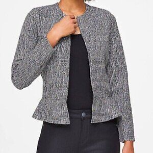 ANN TAYLOR LOFT Outlet Black White Rainbow Tweed Peplum Open Front Blazer Jacket